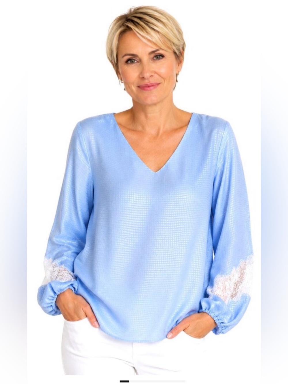 Massimo Dutti Light Blue Long Sleeve Tunic with Lace Cuffs